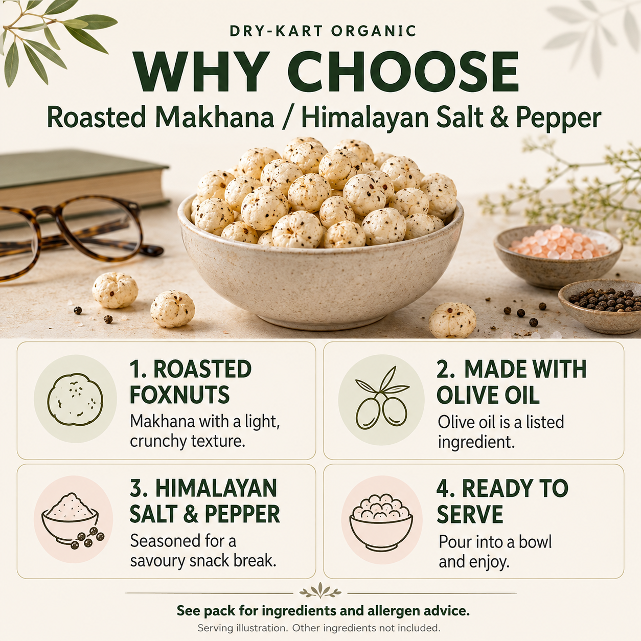 Roasted Makhana — Himalayan Salt & Pepper | 55 g PET jar — product and serving information