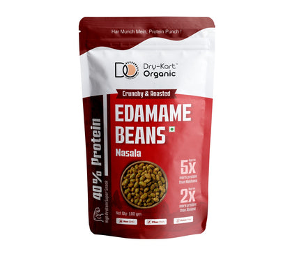 Front of the Dry-Kart Organic Roasted Edamame Beans Masala 100 g pouch.