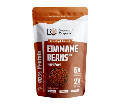Front of the Dry-Kart Organic Roasted Edamame Beans Peri Peri 100 g pouch.