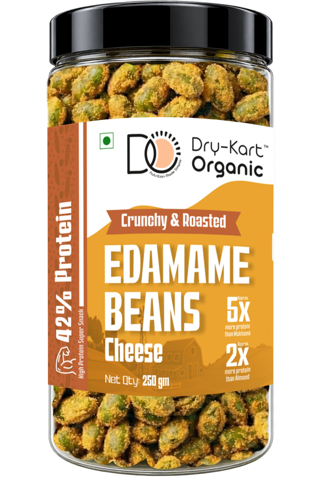 Dry-Kart Organic roasted edamame cheese, 250 g PET jar, original front view