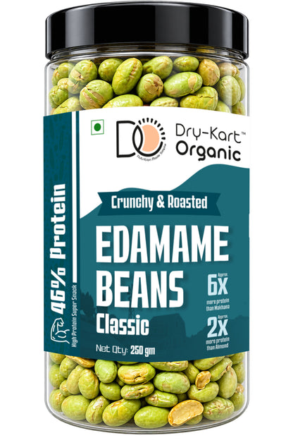 Dry-Kart Organic roasted edamame classic, 250 g PET jar, original front view