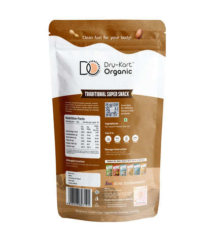 Dry-Kart Organic roasted peanuts, 400 g pouch, original back view
