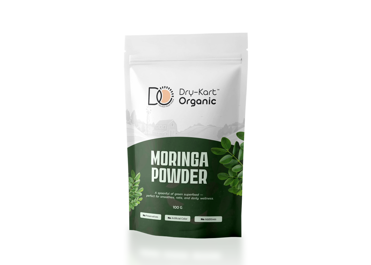 Dry-Kart Organic moringa powder, 100 g pouch, original front view