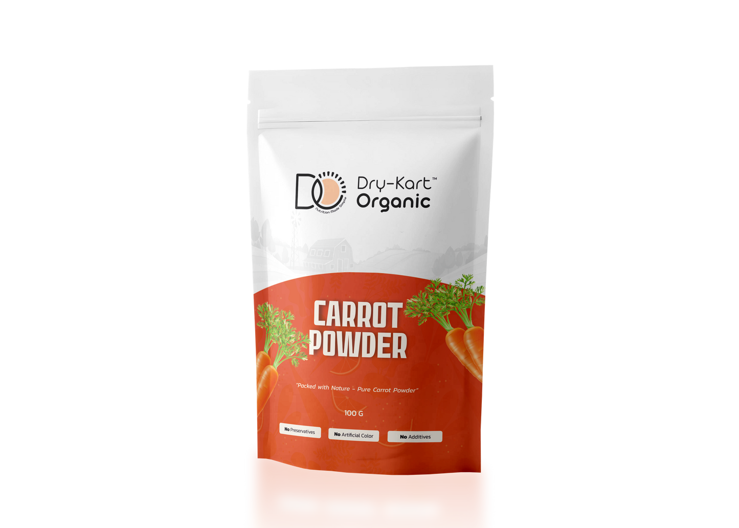 Dry-Kart Organic carrot powder, 100 g pouch, original front view