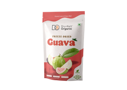 Dry-Kart Organic freeze dried pink guava, 28 g pouch, original front view