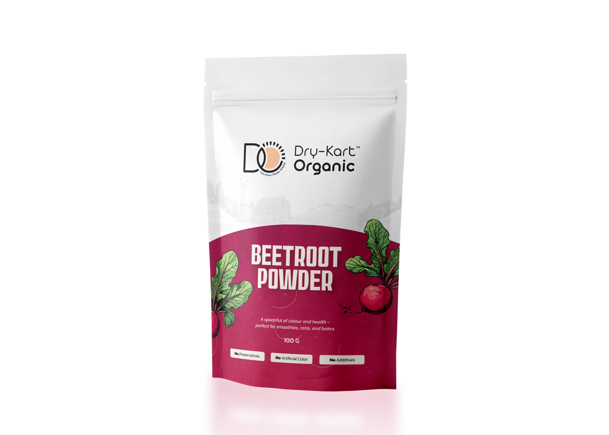 Dry-Kart Organic beetroot powder, 100 g pouch, original front view