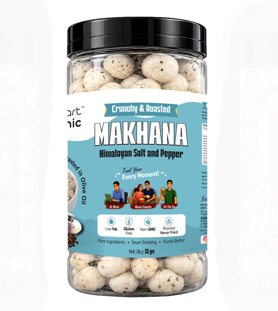 Dry-Kart Organic roasted makhana himalayan salt and pepper, 55 g PET jar, original front view