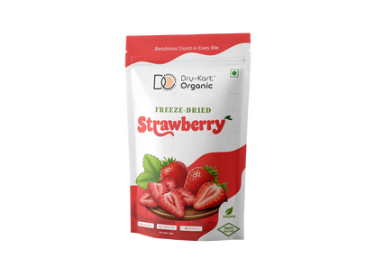 Dry-Kart Organic freeze dried strawberry, 28 g pouch, original front view
