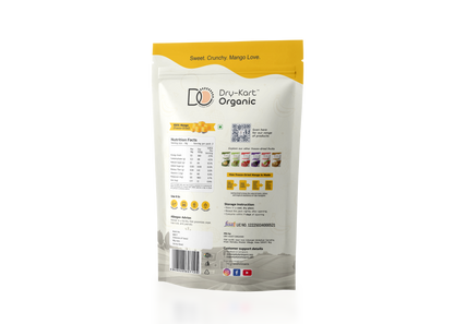 Dry-Kart Organic freeze dried mango, 28 g pouch, original back view