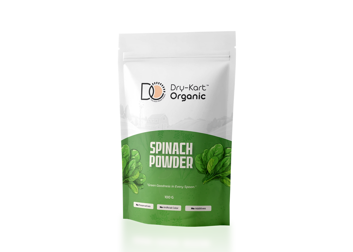 Dry-Kart Organic spinach powder, 100 g pouch, original front view