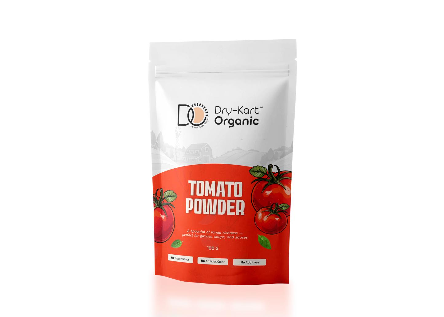 Dry-Kart Organic tomato powder, 100 g pouch, original front view