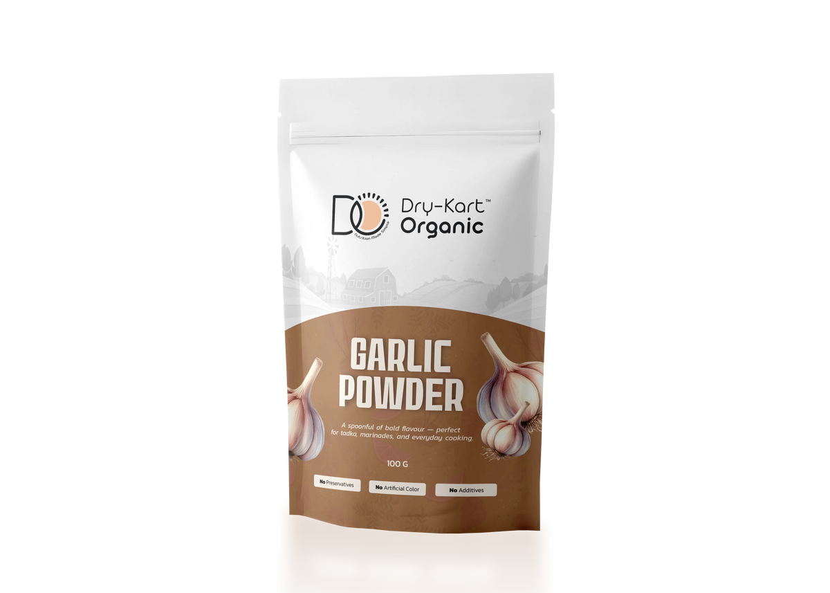 Dry-Kart Organic garlic powder, 100 g pouch, original front view