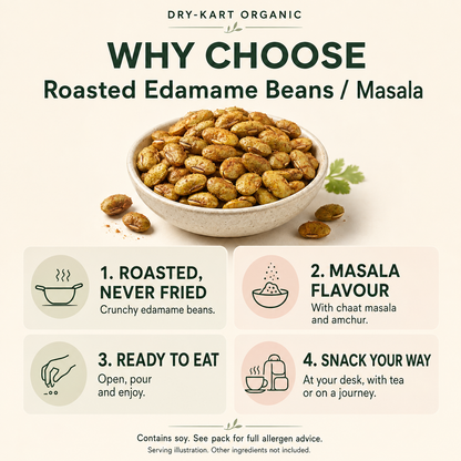 Roasted Edamame Beans — Masala | 250 g PET jar — product and serving information