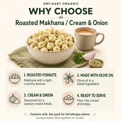 Roasted Makhana — Cream & Onion | 55 g PET jar — product and serving information