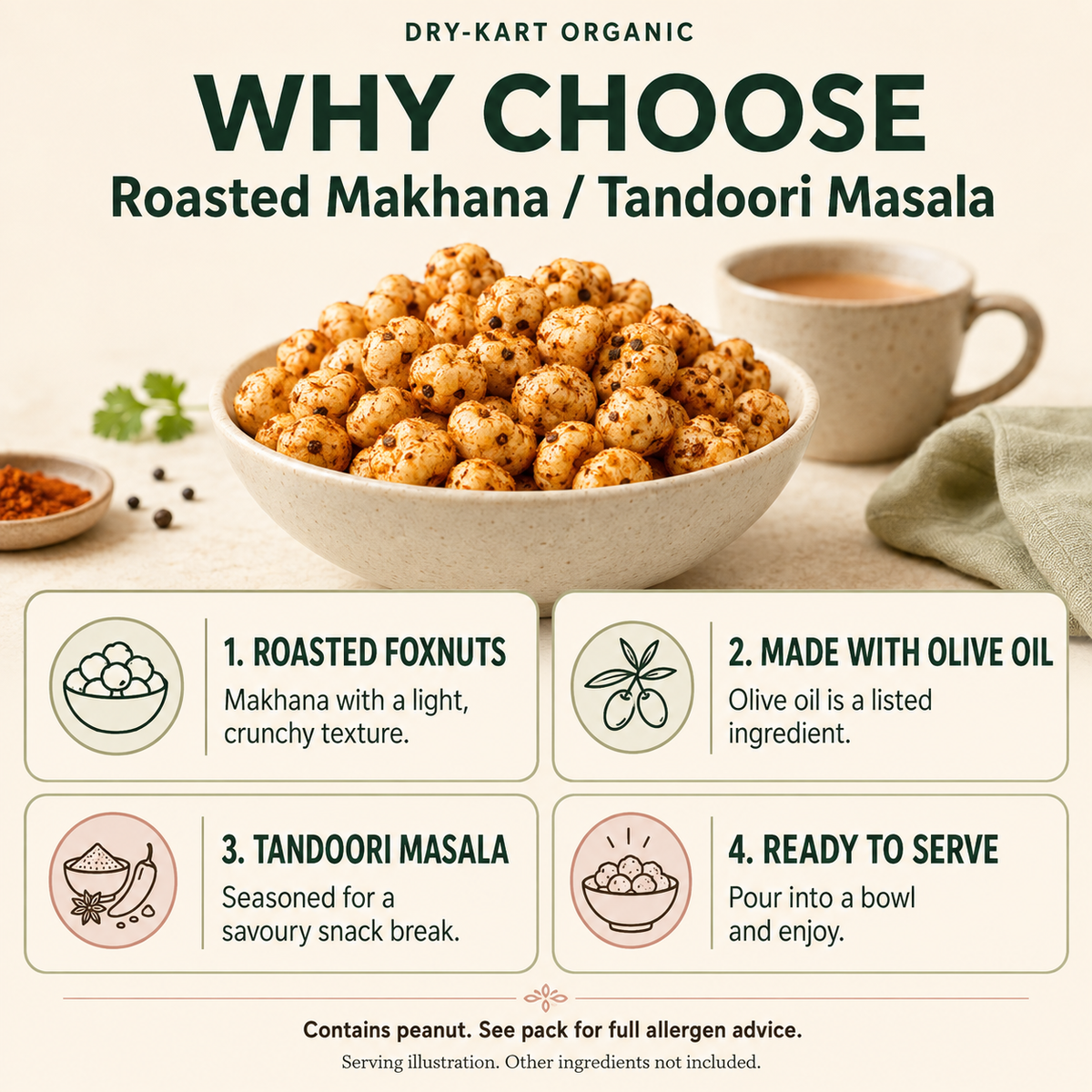 Roasted Makhana — Tandoori Masala | 55 g PET jar — product and serving information